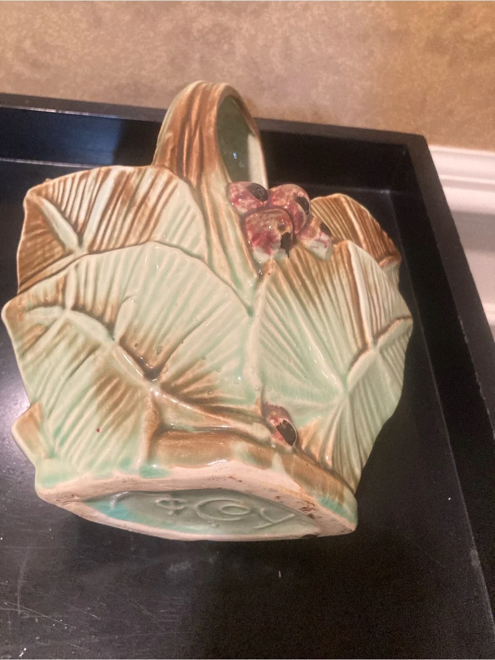 Vintage McCoy GREEN Basket pottery with Berries